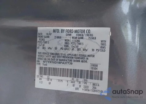 2008 Ford Ranger Xl/Xlt z USA, uszkodzony, nr VIN 1FTYR10D18PA37739